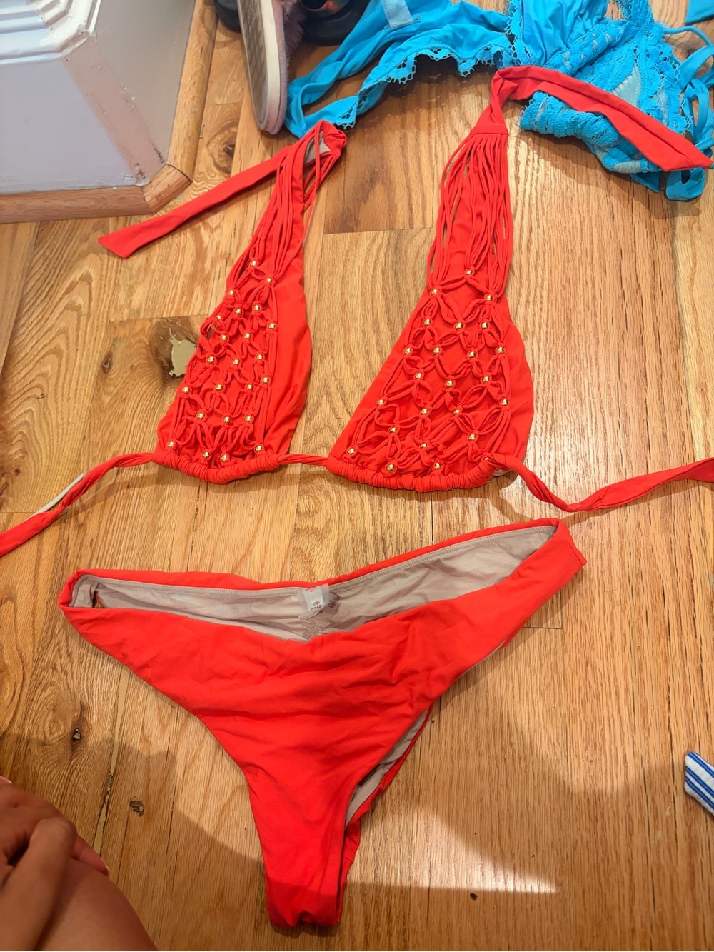 Pily Q Red Women's Macramé/ crochet Bikini Set - Swim Top and Bottom